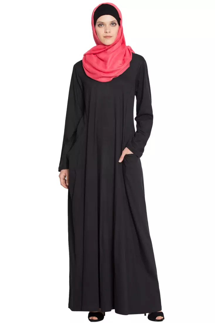 Black Cotton Plain Islamic Abaya