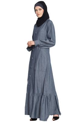 Grey Cotton Plain Islamic Abaya 1