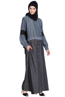 Grey Cotton Plain Islamic Abaya 1