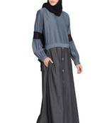Grey Cotton Plain Islamic Abaya