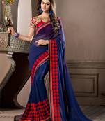Blue embroidered georgette saree with blouse