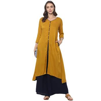 Mustard rayon rayon stitched kurti 1