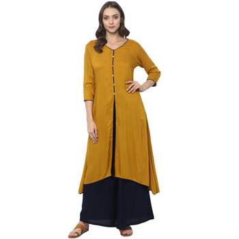 Mustard rayon rayon stitched kurti 2