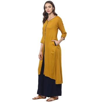 Mustard rayon rayon stitched kurti 4
