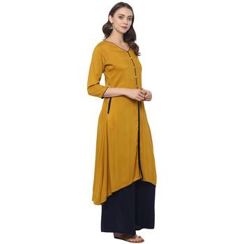 Mustard rayon rayon stitched kurti 5