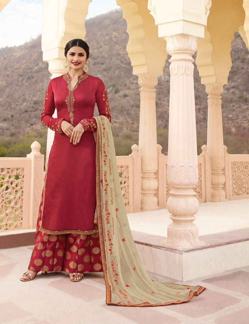Red Multi Resham Work Georgette Salwar With Dupatta