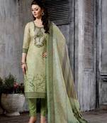 Green Multi Resham Work Chanderi Salwar With Dupatta