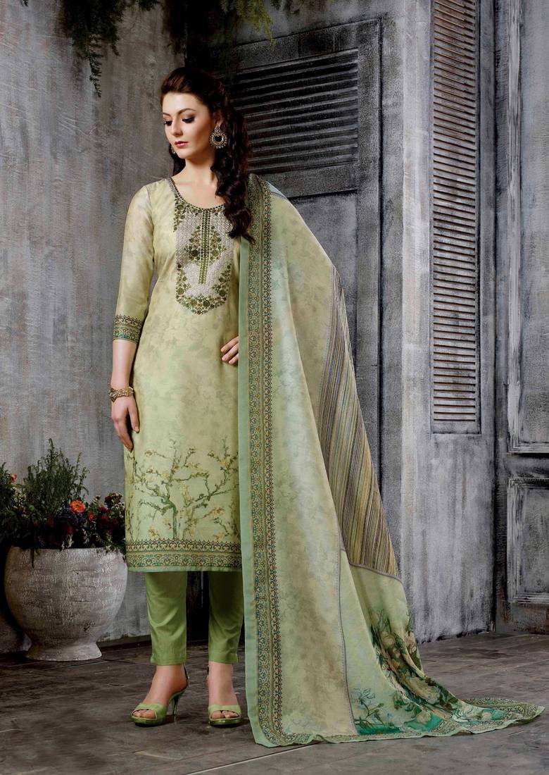 Green Multi Resham Work Chanderi Salwar With Dupatta