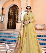 Yellow Multi Resham Work Silk Salwar With Dupatta