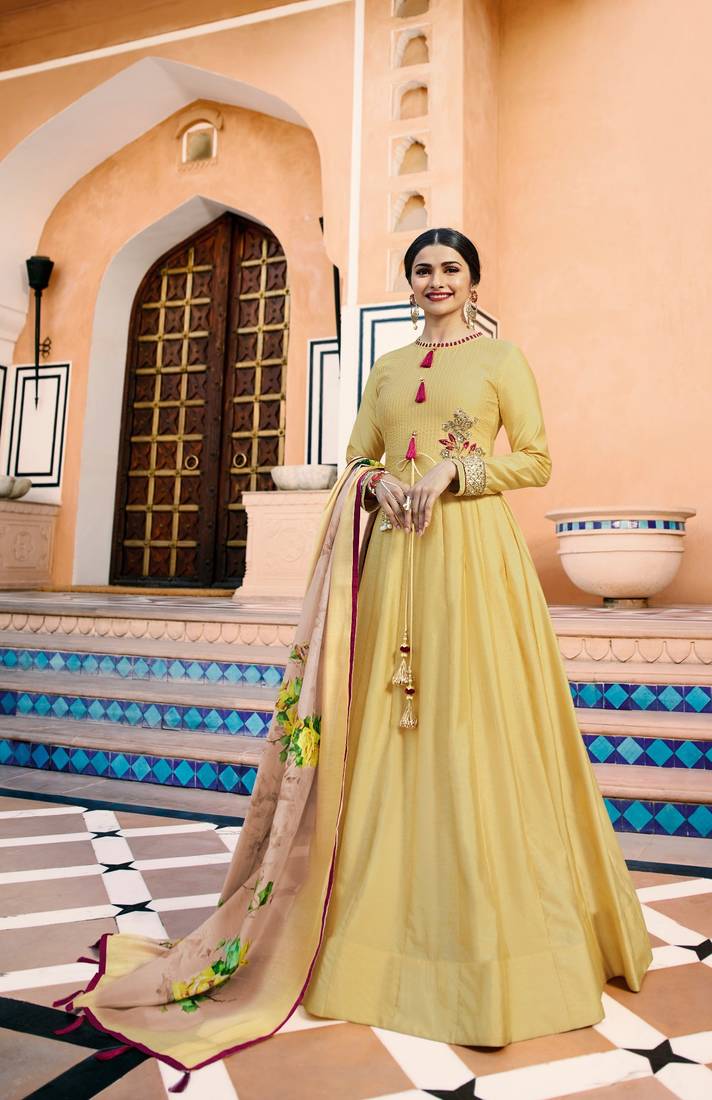 Yellow Multi Resham Work Silk Salwar With Dupatta