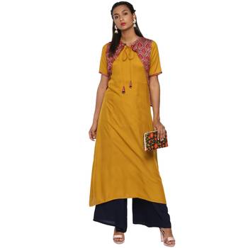 Mustard rayon rayon stitched kurti 1