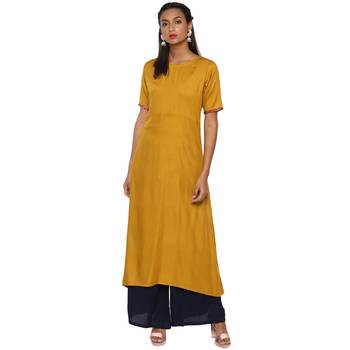 Mustard rayon rayon stitched kurti 2