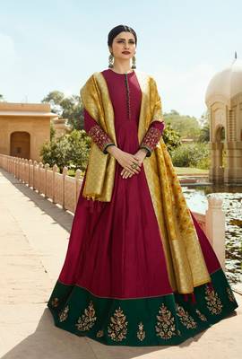 Maroon Multi Resham Work Georgette Salwar With Dupatta 1