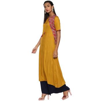 Mustard rayon rayon stitched kurti 4
