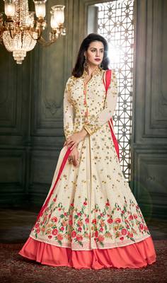 Cream Multi Resham Work Georgette Anarkali Suit 1