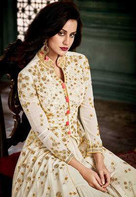 Cream Multi Resham Work Georgette Anarkali Suit 2