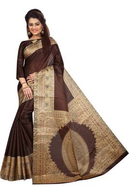 Coffee Printed Khadi Saree With Blouse 1