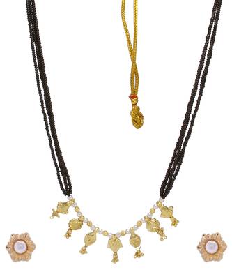 Handmade Jhondhala Poat Traditional Handmade Saaj Ghat 24K Gold Plated Alloy Mangalsutra And Earrings Set For Women 2
