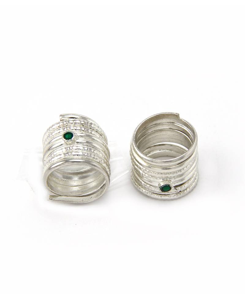 Traditional Green Crystal Silver Plated Toe Ring And Jodavi For Womens And Girls