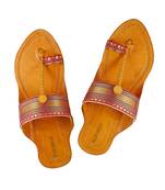Authentic Leather Pink Paithani Border Embellished Awesome Looking Kolhapuri Chappal For Women