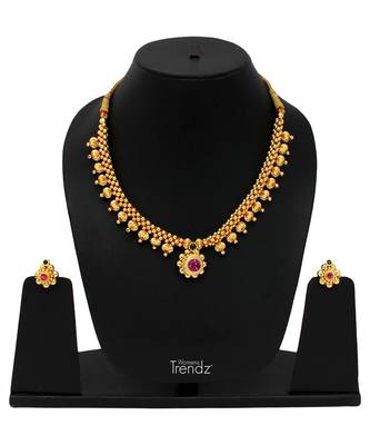 Handmade Traditional, Ethnic And Antique Gold Plated Jewellery Necklace And Earrings Set 1