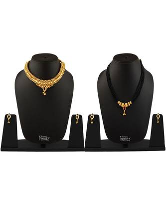 Handmade Jewellery Combo Pack Of Two Traditional, Ethnic And Antique Gold Plated Necklace And Earrings Set 1