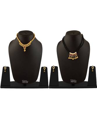 Handmade Jewellery Combo Pack Of Two Traditional, Ethnic And Antique Gold Plated Necklace And Earrings Set 1
