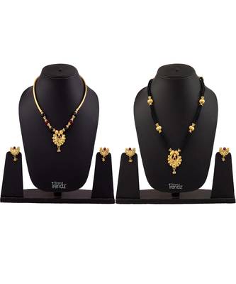 Handmade Jewellery Combo Pack Of Two Traditional, Ethnic And Antique Gold Plated Necklace And Earrings Set 1