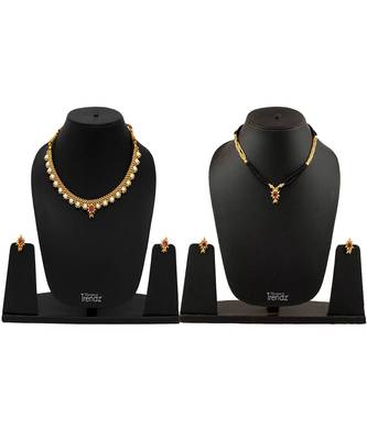 Handmade Jewellery Combo Pack Of Two Traditional, Ethnic And Antique Gold Plated Necklace And Earrings Set 1