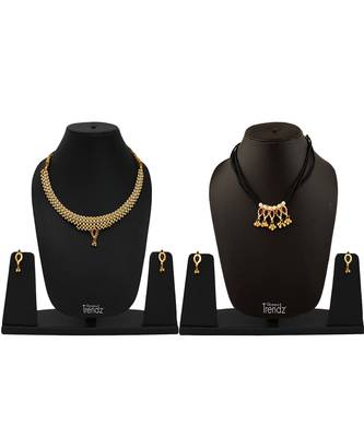 Handmade Jewellery Combo Pack Of Two Traditional, Ethnic And Antique Gold Plated Necklace And Earrings Set 1