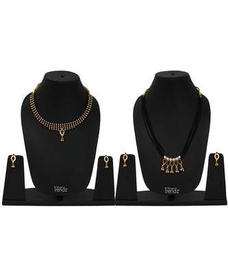 Handmade Jewellery Combo Pack Of Two Traditional, Ethnic And Antique Gold Plated Necklace And Earrings Set 1