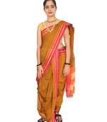 Mustard Plain Art Silk Chanderi Nauvari Saree