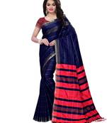 Navy blue plain saree with blouse