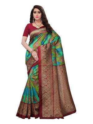 Multicolor printed silk blend saree with blouse 1