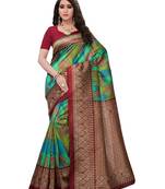 Multicolor printed silk blend saree with blouse