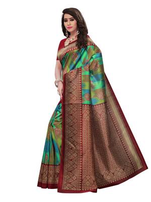Multicolor printed silk blend saree with blouse 2