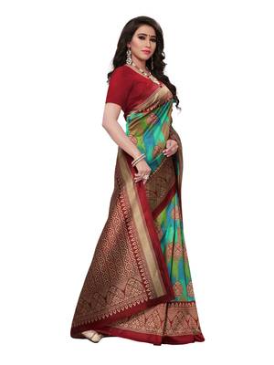 Multicolor printed silk blend saree with blouse 3