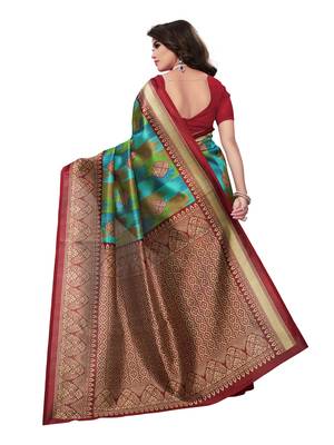 Multicolor printed silk blend saree with blouse 4