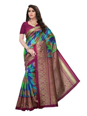 Multicolor Printed Silk Blend Saree With Blouse 1