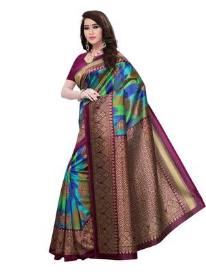 Multicolor Printed Silk Blend Saree With Blouse 2