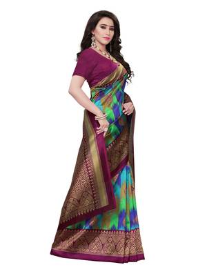 Multicolor Printed Silk Blend Saree With Blouse 3