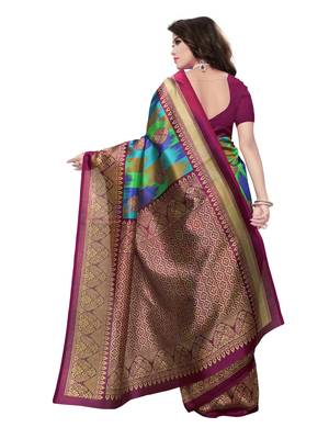 Multicolor Printed Silk Blend Saree With Blouse 4