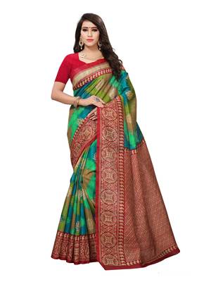 Multicolor Printed Bhagalpuri Silk Saree With Blouse 1