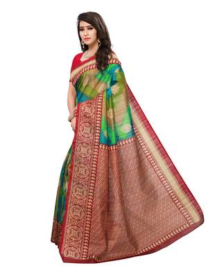 Multicolor Printed Bhagalpuri Silk Saree With Blouse 2