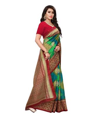 Multicolor Printed Bhagalpuri Silk Saree With Blouse 3
