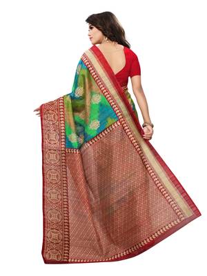 Multicolor Printed Bhagalpuri Silk Saree With Blouse 4