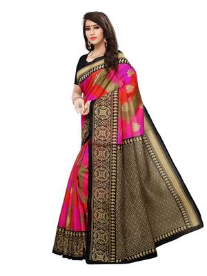 Multicolor Printed Bhagalpuri Silk Saree With Blouse 2