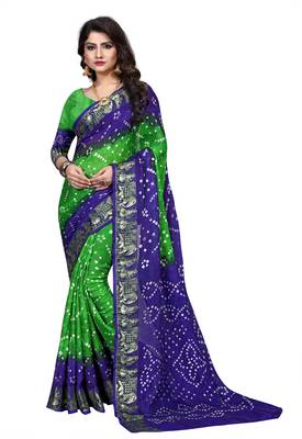 Blue printed georgette saree with blouse 1