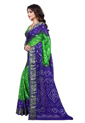 Blue printed georgette saree with blouse 3