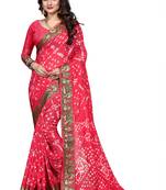 Red printed georgette saree with blouse